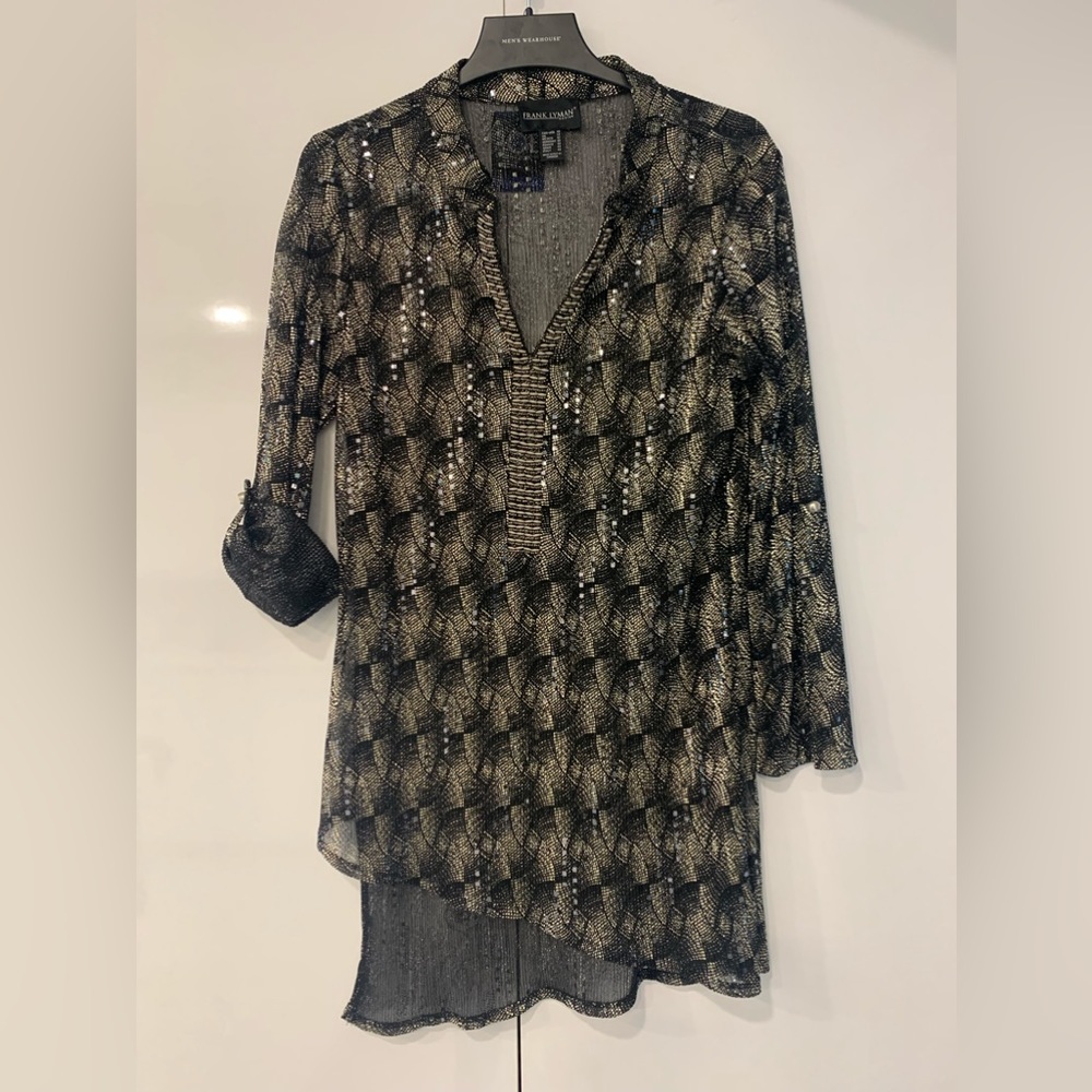 Dressy sparkly tunic top, high/ low hemline.